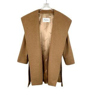 Max Mara Womens Tan Wool Belted Coat With Hood